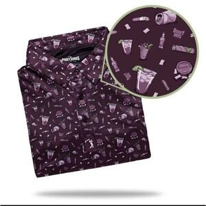 Bogey Bros Golf Polo Nicotine, Cigarette, Cocktail AOP Purple Short Sleeve XXL